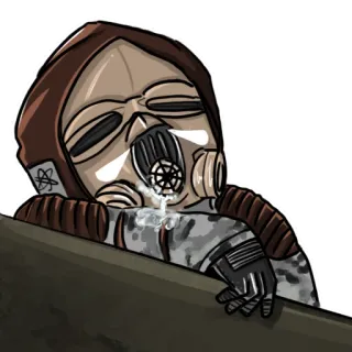 😪 máscara de gas, capucha, baba, durmiendo, dibujos animados, personaje, agotado telegram sticker
