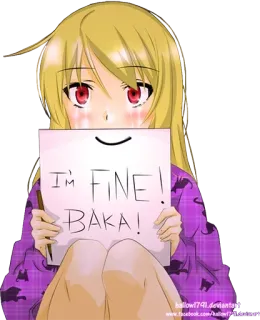 😑 I'M FINE!
BAKA! Аниме девушка, Бака, Всё в порядке, Аниме, Мем, Мило, Рисунок telegram sticker