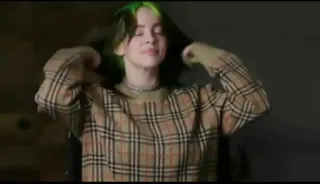 😌 Billie Eilish นักร้อง, คนดัง, เพลง, ผมสีเขียว, ลายสก็อต telegram sticker