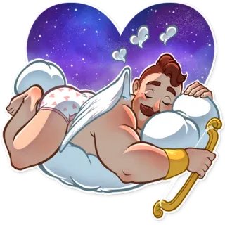 😴 cupidon, ange, amour, endormi, fantaisie, nuages, dessin animé telegram sticker