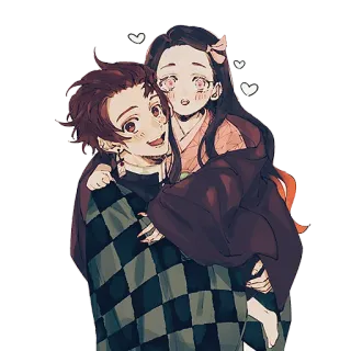 💖 Tanjiro Kamado Demon Slayer Anime, Thanh gươm diệt quỷ, Tanjiro Kamado, Nezuko Kamado, Nhân vật, Tình bạn telegram sticker