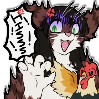 🐱 Hiss! cat, angry, hissing, cartoon, animal, chicken telegram sticker