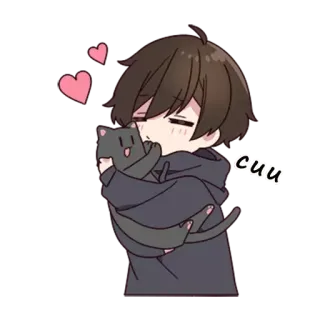 😫 сии Anime, Cartone animato, Ragazzo, Gatto, Abbraccio, Kawaii telegram sticker