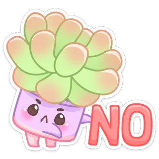 🙅‍♀️ NO Суккулент, Растение, Нет, Милый, Мультфильм, Каваий, Отрицание whatsapp sticker