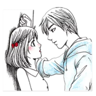 💑 Anime, Paar, Romantik, Liebe, Zeichnung, Skizze telegram sticker