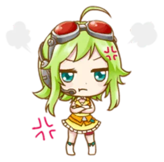 😠 Anime, Chica, Chibi, Enojada, Gafas, Pelo verde whatsapp sticker