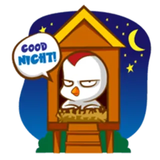 🌑 GOOD NIGHT! pollo, buonanotte, notte, luna, stelle, cartone animato, animale whatsapp sticker