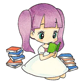 📚 meisje, lezen, boeken, kind, cartoon, illustratie telegram sticker