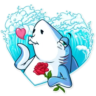 😘 акула, мультфильм, сердце, роза, любовь, океан, милый telegram sticker