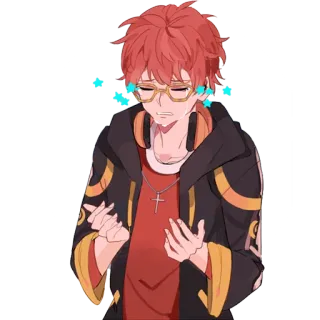 😭 anime style, sad, red hair, glasses, upset telegram sticker