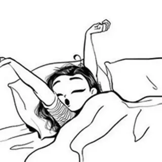 😪 schläfrig, Frau, Cartoon, Schlafzimmer, Bett, aufwachen telegram sticker