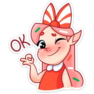 👌 OK chica, ok, lindo, dibujo animado, pegatina, lazo, guiño telegram sticker