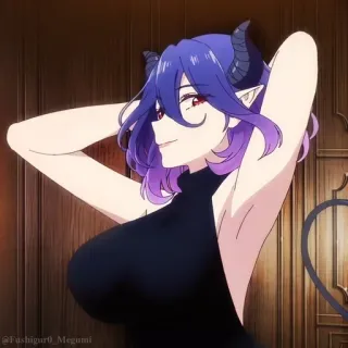 🤍 Anime, Dämon, Mädchen, Hörner, lila Haare, Fantasy telegram sticker