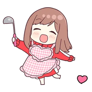 😆 Cartoon, Koken, Schort, Hart, Meisje, Vrolijk telegram sticker