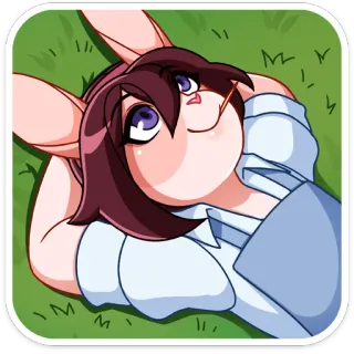 ☺️ dessin animé, anthropomorphe, lapin, lapinou, couché, détendu telegram sticker