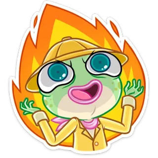 🔥 Мультфильм, Лягушка, Сафари, Восторженный, Пламя telegram sticker
