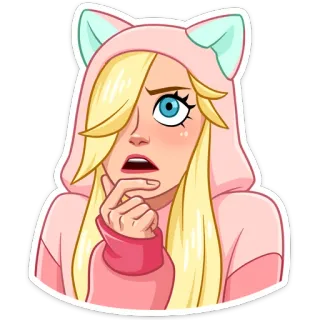 🤔 dessin animé, oreilles de chat, blonde, fille, inquiète, sweat à capuche whatsapp sticker
