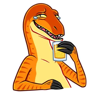 😏 dinosaurio, bebiendo, divertido, dibujos animados, naranja, cerveza, animal telegram sticker