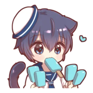 🍓 adesivo, anime, gato rapaz, fofo, picolé, chibi telegram sticker