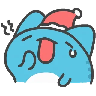 🥱 Мультфильм, Синий, Животное, Милый, Наклейка, Рождество, Шапка Санты whatsapp sticker