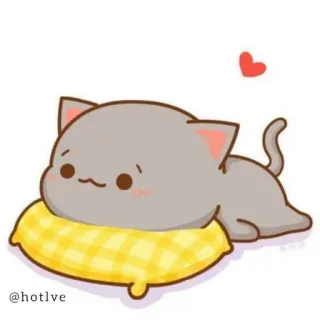☹ @hotlve cat, pillow, cute, cartoon, heart telegram sticker