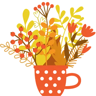 💐 flores, buquê, xícara, outono, outono, laranja, folhas, frutas vermelhas telegram sticker