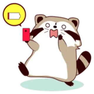📱 mapache, batería baja, teléfono, dibujos animados, animal, pegatina whatsapp sticker