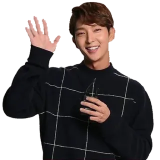 👋 person, man, waving, korean, smile, black sweater telegram sticker