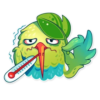 🌡 ziek, vogel, thermometer, ziek, koorts, cartoon telegram sticker