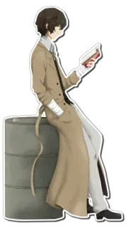 🙂 Osamu Dazai Bungou Stray Dogs Anime, Bungou Stray Dogs, Osamu Dazai, Postać, Siedzący, Książka, Czytanie telegram sticker