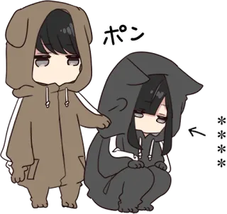 😞 ポン Anime, Cane, Carino, Felpa con cappuccio, Manga telegram sticker