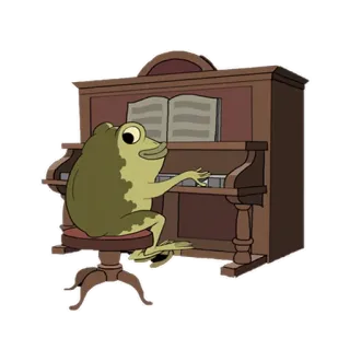 🤨 rana, piano, música, dibujos animados, animal telegram sticker
