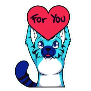 ❤️ For You Furry, Animal antropomórfico, Corazón, Saludo, Azul, Dibujos animados telegram sticker
