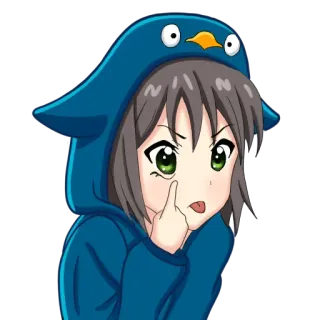 😜 animé, dessin animé, costume de pingouin, fille, mignon whatsapp sticker
