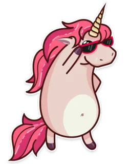 😎 unicórnio, legal, óculos de sol, rosa, desenho animado, animal whatsapp sticker