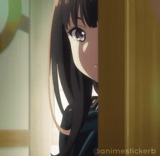 😯 animestickerb Anime, Dziewczyna, Podglądanie, Portret, Brunetka, Animacja whatsapp sticker