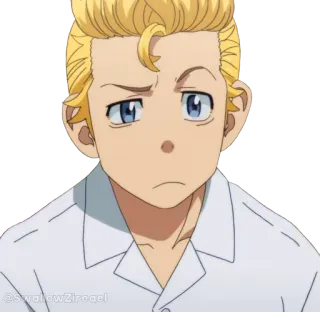 🤨 Takemichi Hanagaki Tokyo Revengers anime, rambut pirang, mata biru, serius, pria telegram sticker