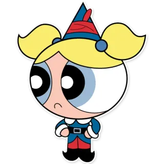 ☹️ Bubbles The Powerpuff Girls cartone animato, capelli biondi, animato, elfo, Natale, vacanze telegram sticker