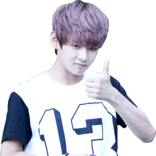 👍 V kpop, 가수, bts, 엄지척, 보라색 머리 telegram sticker