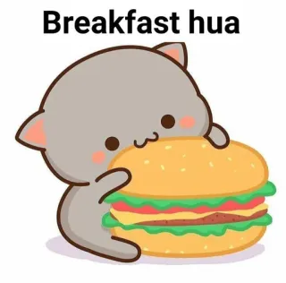 😋 Breakfast hua cat, breakfast, sandwich, cartoon, cute, food whatsapp sticker