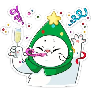 🥳 Katze, Neujahr, Party, Feier, Cartoon, Sticker, Festlich, Tier telegram sticker