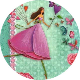 💐 Frau, Kleid, Herzen, Schmetterlinge, Fantasie, Blumen telegram sticker