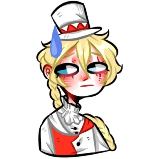 😓 sticker, character, blonde hair, top hat, illustration, anime style telegram sticker