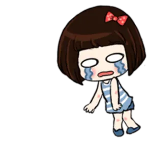 😭 Cartoon, Weinend, Traurig, Mädchen, Tränen, Emotional telegram sticker