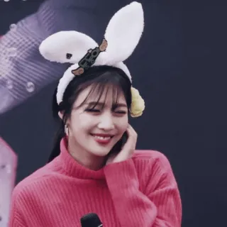🎟 mulher, sorrindo, retrato, orelhas de coelho, suéter rosa, pessoa telegram sticker