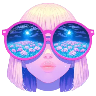 🌌 @CURIPETTOART glasses, flower, aesthetic, cute, sky telegram sticker
