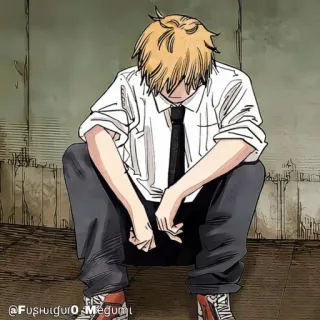 🪚 Denji Chainsaw Man @Fushiguro_Megumi Anime, Manga, Chainsaw Man, Denji, Sitzend, Traurig, Charakter telegram sticker