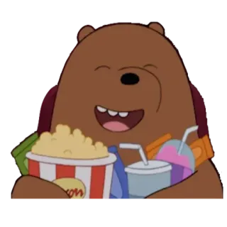 🍟 Grizz We Bare Bears Мультфильм, Медведь, Фильм, Попкорн, Счастливый, Снэк whatsapp sticker