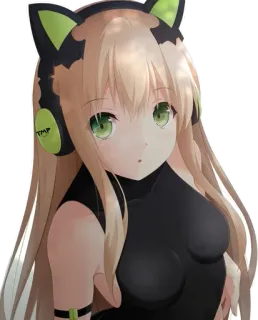 😍 anime, manga, girl, blonde hair, cat ears, headphones whatsapp sticker