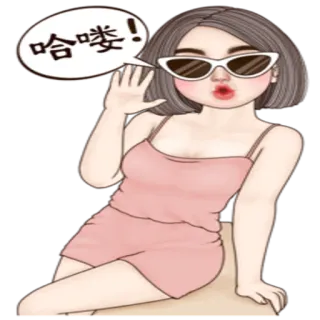👋 哈喽! menina, desenho animado, olá, mulher, óculos de sol, fofo whatsapp sticker